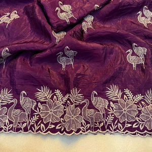 Sari en soie 100% jacquard multi-broderies uni avec C-Pallu, magnifique robe de créateur de qualité supérieure en soie dorée froissée - Product Image 1