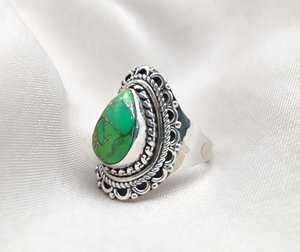 925 Sterling Silver Green Copper <b>Turquoise</b> Pear <b>Ring</b> With Gold Plating Options Handmade Gemstone Jewelry Wholesale Custom - Product Image 3