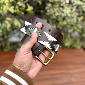 เข็มขัดหนังควายแบบมีสายเคลือบเงา หัวเข็มขัดโลหะผสมสังกะสี งานแฮนด์เมด คุณภาพพรีเมียม ความกว้าง 35 มม. ทนทาน - Product Image 6