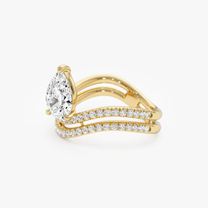 Bague de fiançailles unisexe en or blanc 14 carats plaqué platine, diamant de 1,35 carat de taille poire cultivé en laboratoire, diamants latéraux, classique, certifiée IGI - Product Image 3