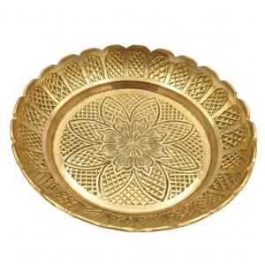 Modern Eco-Friendly Brass Round Handmade Decorative Dish <b>Blue</b> Gold Pattern Kitchen Tabletop Fruit Bowl Diwali - Product Image 3