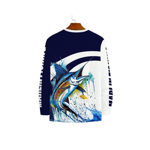 Chemise de pêche en polyester et élasthanne 170 GSM, extensible dans les 4 sens, avec motif marin sublimé, col rond, vêtements de pêche performants - Product Image 3