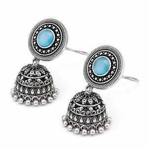 Wholesale Brass Zinc Alloy <b>Silver</b> Plated Blue Stone Imitation Pearl Bezel Setting <b>Chandelier</b> Earrings Handmade Dangle Bohemia - Product Image 3