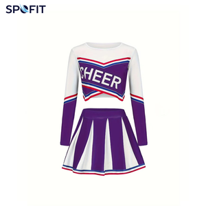 Uniforme de cheerleading SPOFIT, jupe rayée verte et jaune, ensemble haut court avec pompons, costume pour femmes adultes - Product Image 3