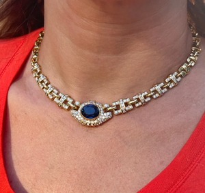 Collar de Gargantilla de Lujo Chapado en Oro de 18K con Zafiro y Cadena Figaro con Incrustaciones de Diamantes, Joyería de Boda para Mujer - Product Image 3