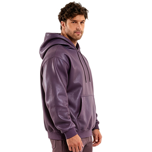 Veste à capuche en cuir PU de qualité supérieure pour homme, vêtement d'extérieur doux à capuche, streetwear décontracté, fabricant OEM ODM, vente en gros - Product Image 3