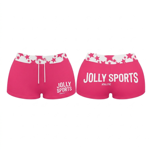 Shorts de sport pour femmes en polyester et élasthanne, noir et rose, avec empiècements latéraux, coupe ajustée, logo personnalisé par transfert thermique. - Product Image 3