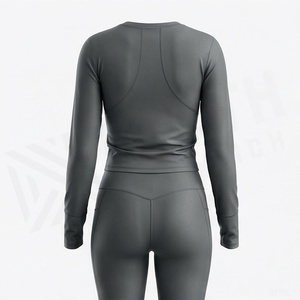 Ensemble de yoga 2 pièces pour femme, haut court à manches longues, taille haute, vêtements de sport sans couture - Product Image 2