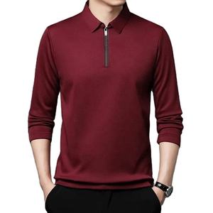 เสื้อโปโลแขนยาวผู้ชายแบบมีซิป สีพื้น ผ้าถัก คอปกแบบสวม ใส่สบาย ผสมผ้าฝ้าย - Product Image 3