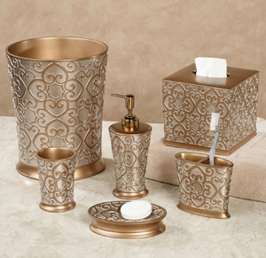 Ensemble de distributeurs de salle de bain en métal doré martelé, offrant un look texturé et éclatant, disponible au prix de gros - Product Image 6