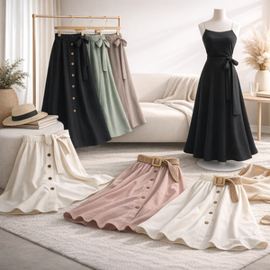 Faldas Largas de Algodón Transpirable con Logotipo Personalizado para Mujer, Falda Midi Plisada al por Mayor, de Secado Rápido, Antideslizante, con Patrón Sólido - Product Image 1