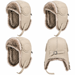 หมวกหนังสีเบจสำหรับเล่นสกีฤดูหนาว ป้องกันลม กันหนาว ป้องกันหู สำหรับผู้ใหญ่ ใช้กลางแจ้ง - Product Image 4