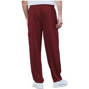 กางเกงคาร์โก้ทรงหลวมเอวกลางผ้าฝ้าย 100% สีแดงเลือดหมู สำหรับผู้ชาย มีกระเป๋าหลายช่อง เหมาะสำหรับกิจกรรมกลางแจ้ง ทรงขาตรง สไตล์ลำลอง ดีไซน์สั่งทำพิเศษ - Product Image 3