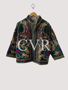เสื้อโค้ทกำมะหยี่ปักลายดอกไม้ด้วยมือ คอจีน แขนสามส่วน ไซส์ใหญ่ เสื้อคลุมผู้หญิงสำหรับฤดูหนาว สไตล์จีนลำลอง - Product Image 2