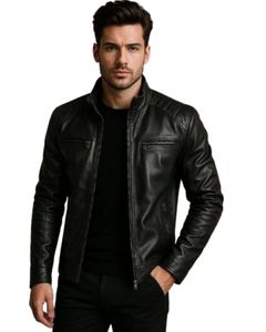 Chaqueta de Motociclista para Hombre, Diseño Clásico con Letra Bordada, Cuero Genuino, Corte Ajustado, Color Marrón - Product Image 4