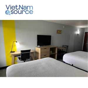 Lit moderne 4 étoiles King Size en bois Ensemble chambre d'hôtel de haute qualité Projet Super 8 Offre Spéciale d'usine Mobilier d'hôtel moderne - Product Image 1