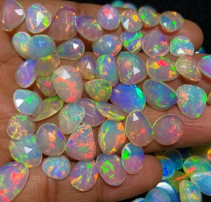 Natural Faceted Ethiopian Opal Loose Gemstone Multi Fire Rose Cut Flat Back for Jewelry Making - Product Image 1