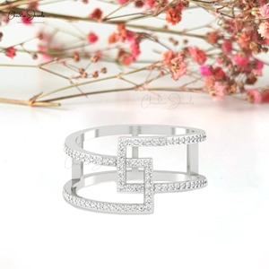 Trendy Products Natural 0.9mm Pave <b>Set</b> White Diamond Bypass <b>Ring</b> in 14k Solid Gold Stackable Wedding Band Jewelry For <b>Women</b> - Product Image 2