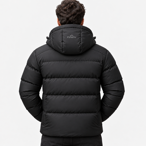 F2WIN <b>Men's</b> Hooded Puffer Jacket Winter Warm Thick Polyester Windproof Casual Zipper Front Solid Color <b>Coat</b> wholesale - Product Image 2
