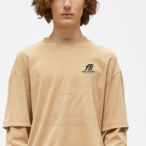 Nouveau design, t-shirts à manches longues pour hommes, double couche, en coton, vente en gros de t-shirts à double couche pour hommes - Product Image 5