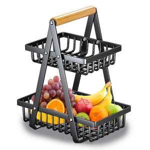 Panier de rangement rond à 2 niveaux en métal pour fruits et légumes, support à bananes, design industriel Art Déco pour mariage, vente en gros - Product Image 5