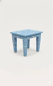 Tabouret carré en bois avec motif floral sculpté, mobilier d'intérieur traditionnel pour le salon, 100% fait main - Product Image 2