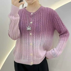 Autumn Winter Korean Solid Color O-Neck Twist Cable Thick Wool <b>Cardigan</b> <b>Sweater</b> Tops Women's Clothing - Product Image 5