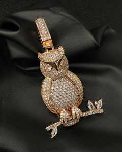 Colgante de Búho Personalizado de Plata de Ley 925 con Incrustaciones de Moissanita VVS y Baño de Rodio para Hombre y Mujer, Estilo Hip Hop - Product Image 1