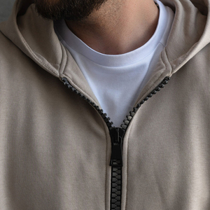 Conjunto de Sudadera con Capucha y Pantalones de Chándal Beige para Hombre 2026, Cierre Completo, Ajuste Holgado, Color Sólido, Ropa Casual de Otoño, 100% Algodón de Peso Medio - Product Image 6