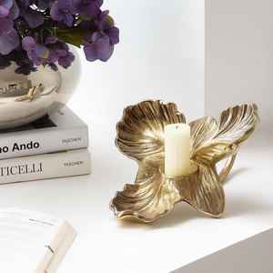 Silver Brass Floral Candle Holder Decorative Stand Suitable For Side <b>Table</b> Styling Room Decor And Festive Display From India - Product Image 5