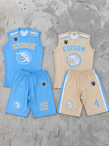 Tenues de basketball personnalisées 100 % polyester, ensembles maillot et short, séchage rapide, personnalisables sur le devant, pour clubs et écoles - Product Image 1
