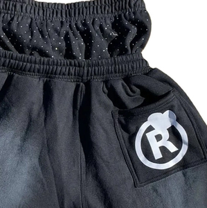 Custom Embroidery <b>Patches</b> Solid Denim <b>Shorts</b> <b>Men</b> Vintage Acid Wash Ripped Distressed Double Mid-Waist Elastic Waist Casual High - Product Image 4