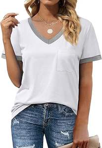 Womens T Shirts Short Sleeve V Neck Loose Casual Summer <b>Tops</b> 2026 with Pocket - Product Image 2