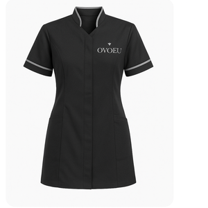 Tunique médicale professionnelle gris anthracite pour femme, coupe ajustée, uniforme d'assistante de santé, col mandarin, spa, salon de beauté - Product Image 1