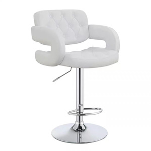 Modern Luxury Tufted High Back <b>Bar</b> Chair Swivel Counter <b>Stool</b> with <b>Adjustable</b> Height Stainless Steel Base for Hotel Mall - Product Image 5