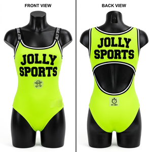 Maillot de bain une pièce pour femme en tissu extensible nylon-spandex 200 GSM, avec bordure contrastante, découpe au dos et impression de logo - Product Image 1