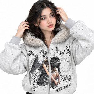 Sweat-shirt à capuche zippé pour femme avec imprimé personnalisé, capuche en fausse fourrure, veste d'hiver décontractée, tricot en polyester, manches longues - Product Image 5