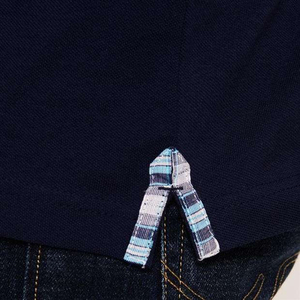 Men's <b>Navy</b> <b>Blue</b> Short Sleeve Polo Shirt With Plaid Collar And Front Logo Print Casual Regular Fit 100% Cotton Pique Knitted - Product Image 4