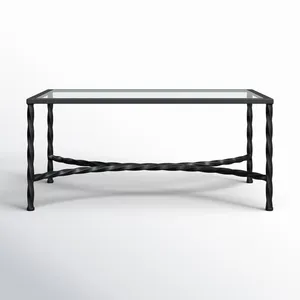 Table basse rectangulaire moderne en verre avec structure en métal torsadé, mobilier de salon intérieur, design durable - Product Image 5