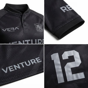 Maillot de rugby personnalisé pour homme, 220 g/m², en poly-spandex, coupe ajustée professionnelle, manches courtes affinées, col noir, uniforme d'équipe sublimé, OEM - Product Image 4