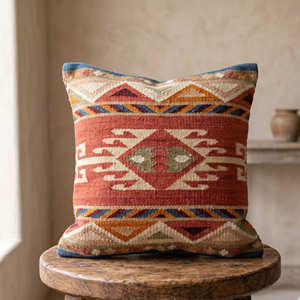 Housse de coussin bohème Kilim avec motif à rayures chevron pour une décoration éclectique, sud-ouest et rustique - Product Image 4