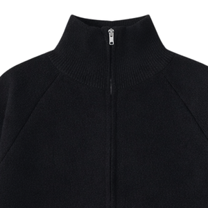 Knitted Breathable Zip-Up Sweater Black High Neck Full-Zip <b>Cardigan</b> Soft Warm Long Sleeve Casual Streetwear Top Front Logo - Product Image 3