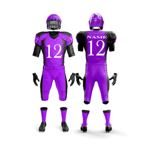 Custom Sublimated American Football Uniform Gray Blue Jersey Pants Set Men's Moisture Wicking Fitted Short Sleeve 26 - Product Image 4