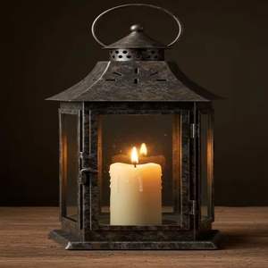 Lanterne en métal et verre vintage, porte-bougie rustique, lanterne suspendue pour table, décoration intérieure et extérieure pour la maison et le jardin - Product Image 5