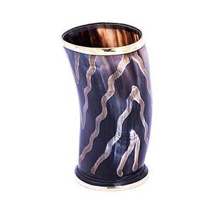 Jarra de cerveza de cuerno de buey auténtico, de la serie Ragnarok Legend, con efecto de fuego, en metal de latón, ecológica, artesanal, escandinava. - Product Image 1