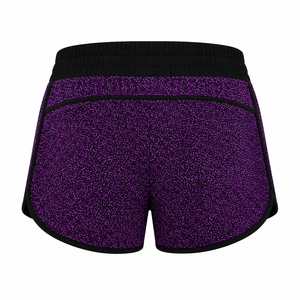 Purple Black <b>Glitter</b> Print Women Running Shorts Zip Pocket Elastic Waist Contrast Trim Custom Logo Fitness Activewear Wholesale - Product Image 3