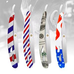 Barber Straight <b>Razor</b> Stainless Steel Blade ABS Handle Red White Blue Stripe Design For <b>Men</b> Shaving Trim Hair Beard - Product Image 1