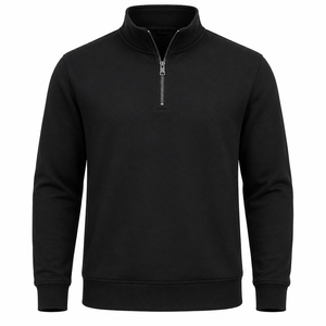 Men's Black <b>Quarter</b> <b>Zip</b> Knit <b>Sweater</b> Regular Fit Stand Collar Long Sleeve Solid Color Winter Wear Front Logo Breathable - Product Image 6
