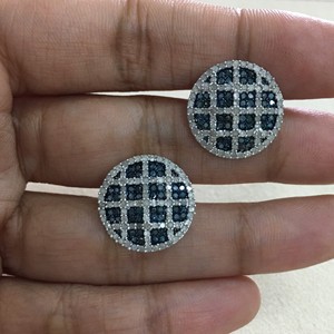 1.67 Cttw Round Cut White & Color Enhanced Blue Natural Diamond Stud <b>Earrings</b> for Women in 925 Sterling Silver, Screw <b>Back</b> - Product Image 3
