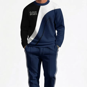 OEM ODM Men Tracksuit 2 Piece <b>Set</b> Heavyweight Cotton Fleece Custom Embroidery Logo Wholesale Streetwear Manufacturer - Product Image 1